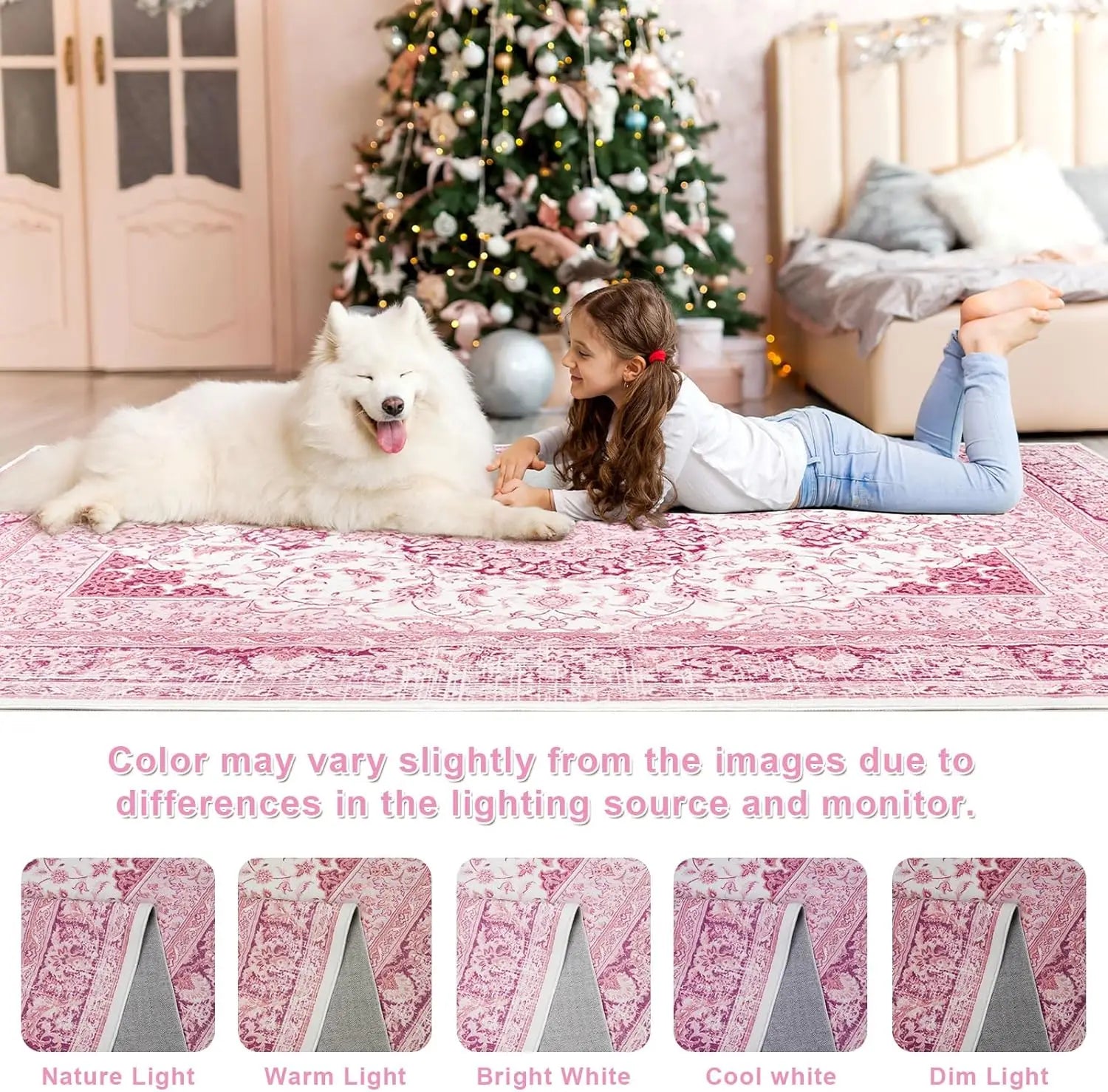 Navak Carpet Crystal velvet carpet Bright Pink Area Rug for Living Room, Machine Washable Rugs with Non-Slip Backing for Girls Bedroom, Cu