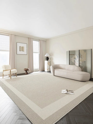 Navak Carpet Beige Light Gray Plush Carpet with Elegant Border Design Soft Thick Pile Carpets for Living Room Bedroom Home Decor Large Carpet