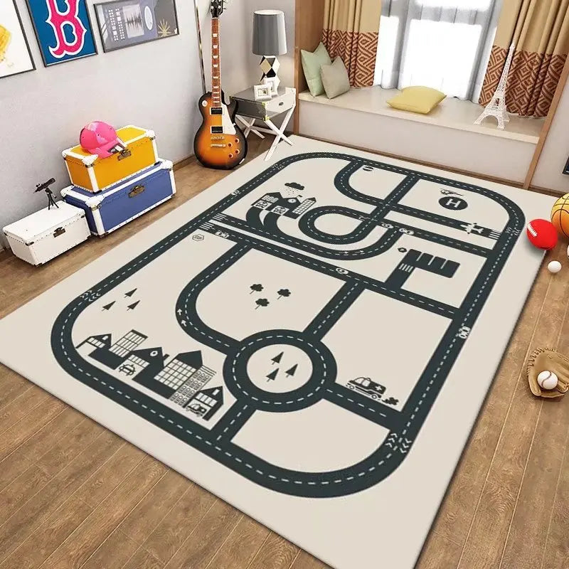 Navak Carpet Thickened Flannel Carpet Living Room Children's Bedroom Decoration Floor Rug Cartoon Road Play Mat Soft Tatami Carpets Non-slip