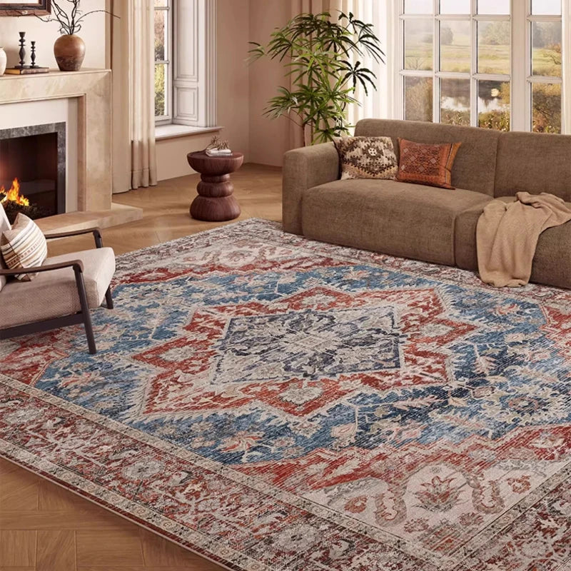 Navak Carpet Pink Vintage Living Room Carpet Nordic Style Light Luxury Art Bedroom Rug Machine Washable Foldable Non-slip Coffee Table Mat 러그