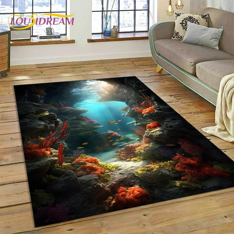 Navak Carpet  3D Underwater World Seabed Dolphin Cartoon Carpet Rug for Bedroom Living Room Home Sofa Decoration,Child Large Decor Floor Mat