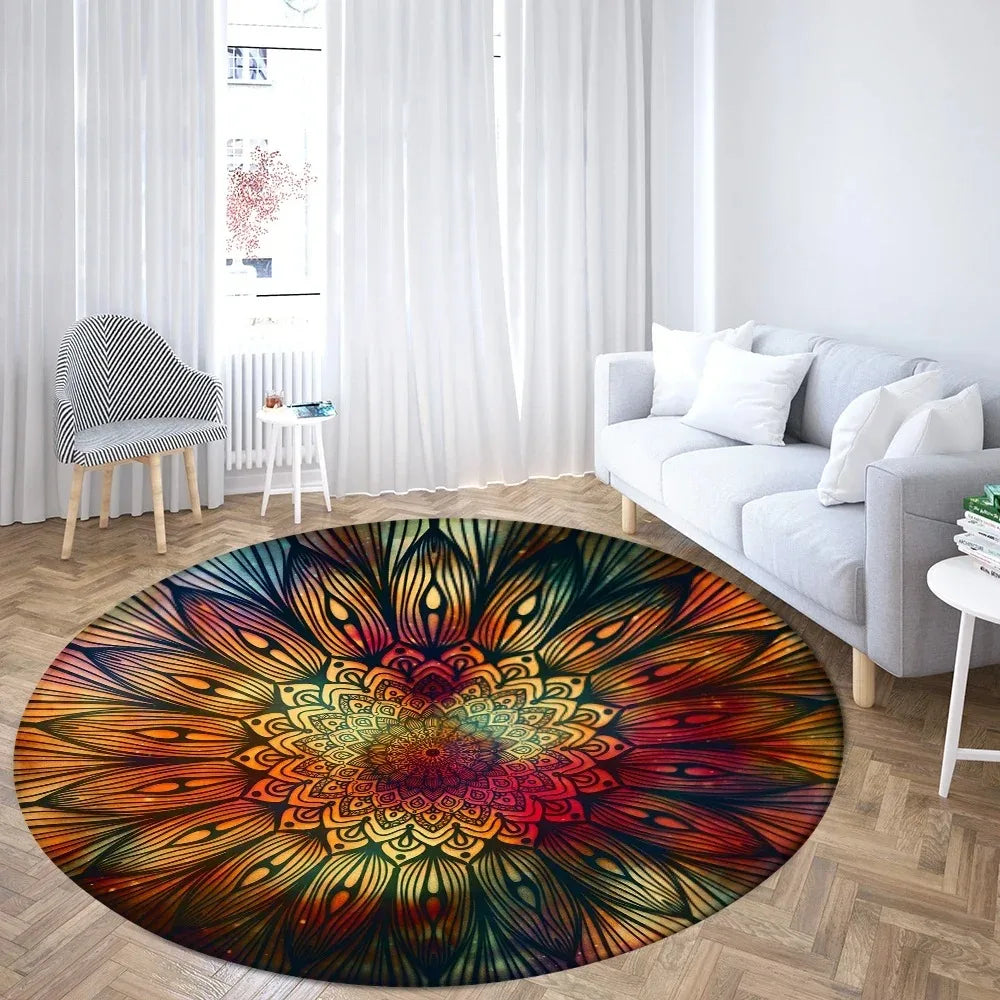 Navak Carpet Psychedelic Mandala Printed Round Carpet for Living Room Bedroom Mat Easy To Clean Festive Atmosphere Decorated Home Decor Rug