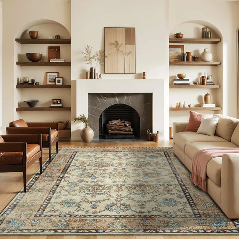 Navak Carpet Area Rugs for Living Room, Machine Washable Vintage Rug, Non-Slip Low Pile Throw Rugs with Rubber Backing Washable Carpet