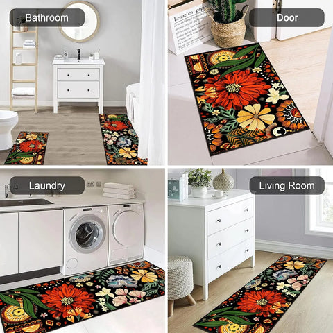 Navak Carpet Exclusive Picks 2pc Summer Flower Carpet Set Home Decoration, Anti-Slip, Stain-Resistant And Washable Floor Mat, Bathroom Indoor Rug