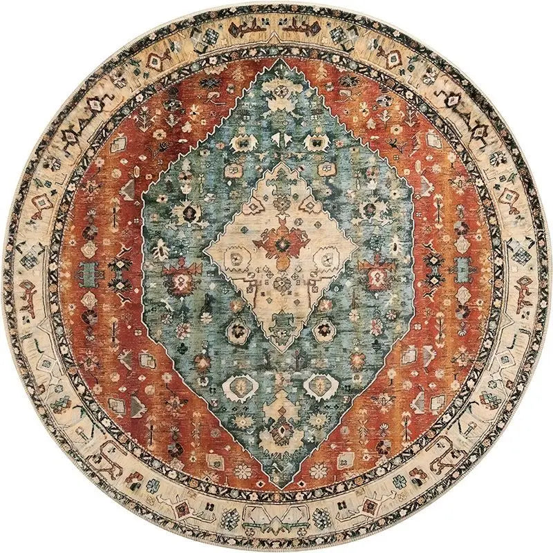 Navak Carpet American Retro Ethnic Style Circular Carpet Living Room Bedroom Mat Red Festive Atmosphere Decorated Home Rug Decoration
