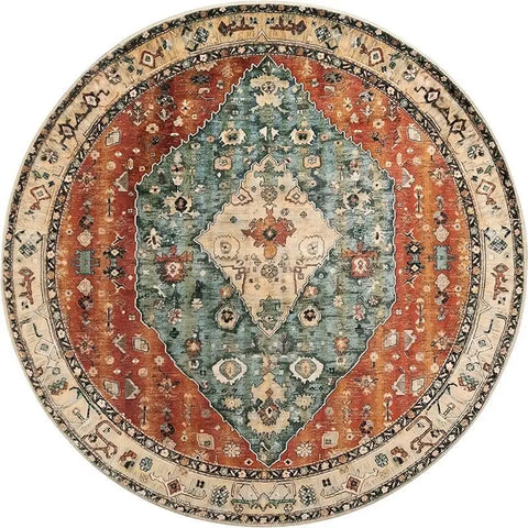 Navak Carpet American Retro Ethnic Style Circular Carpet Living Room Bedroom Mat Red Festive Atmosphere Decorated Home Rug Decoration