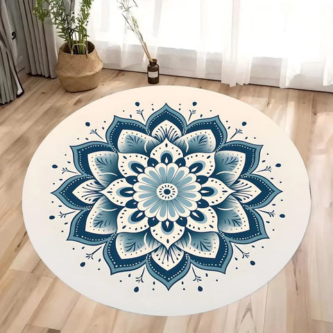 Navak Carpet Colorful 3D Mandala Mystery Chakra Print Round Rug Meditation and Yoga Non-Slip Machine Washablefor Bedroom and Living Room