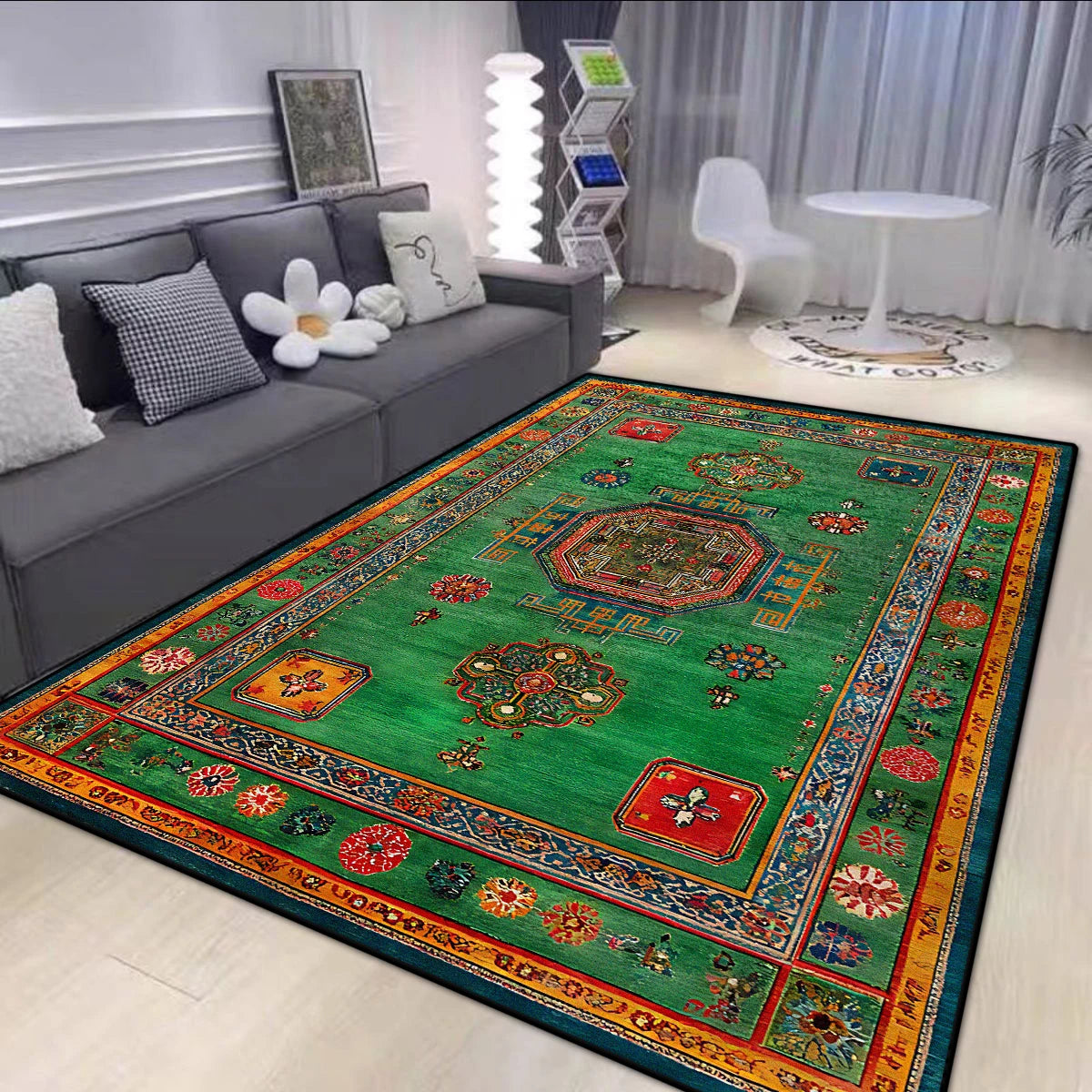 Navak Carpet  Persian Style Big Size Green Carpet Living Room Non-slip Easy Cleaning Coffee Tables Mat Soft Foldable Dining Room Decor Rug