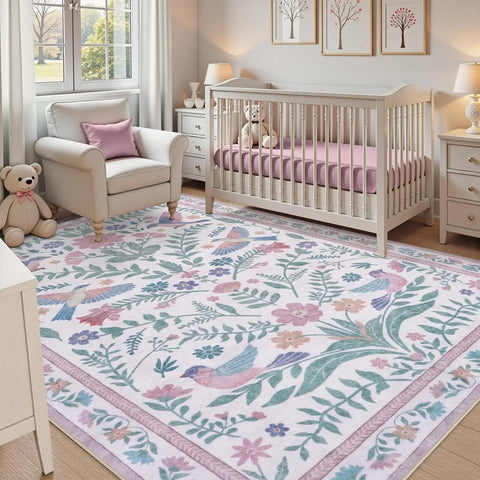 Navak Carpet Elegant Boho Purple Floral Bird-printed Carpet HOME Decor Living Room Sofa Rug Bedroom Bedside Soft Rug Kitchen Dining Floormat