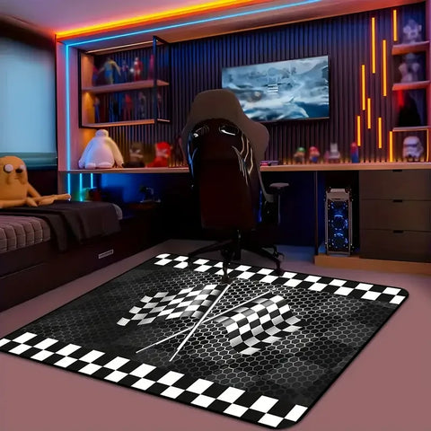Navak Carpet Exclusive Picks Black and White Checkered Flag Carpet Durable Anti-Slip Racing Sports Decorative Floor Mat Living Room Carpet Home Decor