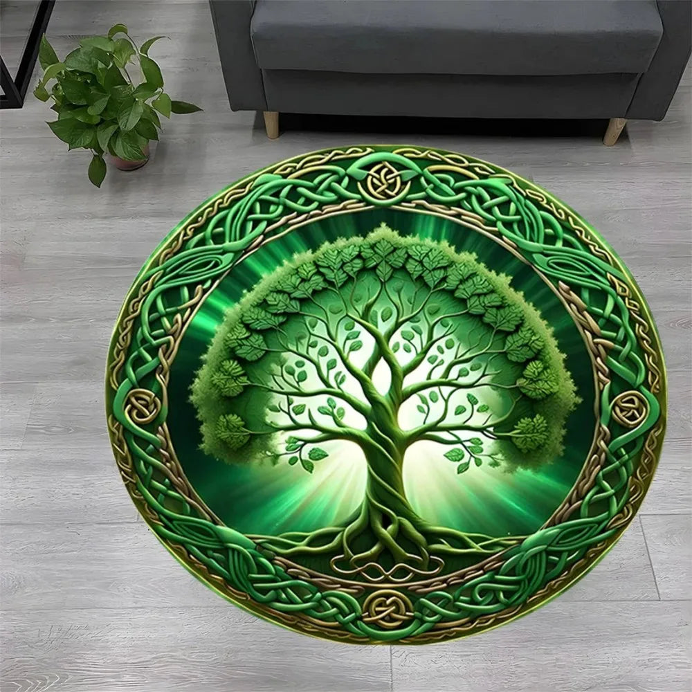 Navak Carpet Tree of Life Round Rug Nature Mandala Rug Ancient Spiritual Decor Carpet Meditation Space Rug Washable and Non Slip Floor Mat