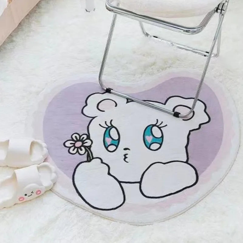 Navak Carpet Cartoon Cute Bear Carpet Animal Heart Shape Carpet Non Slip Machine Washable Bedside Plush Rug Home Decor Room Girl Children Mat