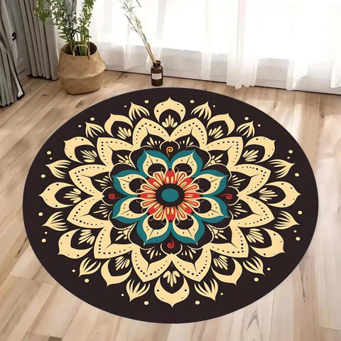 Navak Carpet Colorful 3D Mandala Mystery Chakra Print Round Rug Meditation and Yoga Non-Slip Machine Washablefor Bedroom and Living Room