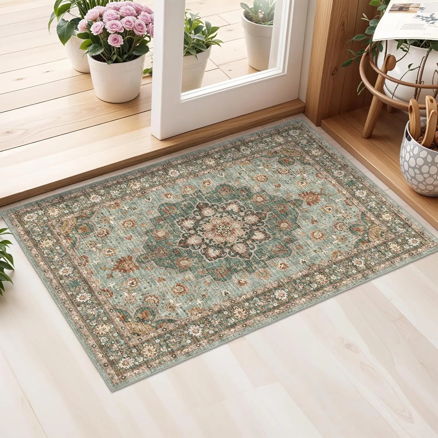 Navak Carpet Washable Oriental Area Rug  Rugs for Living Room Soft Carpet for Bedroom Waterproof Floral Distressed Indoor Stain