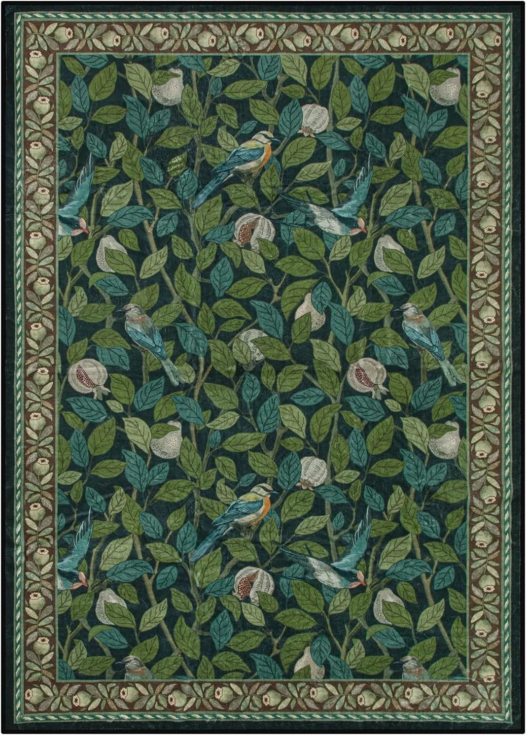 Navak Carpet Green Plant Retro Area Rug – Non-Slip Machine Washable Living Room Carpet, Soft Large Floor Mat for Bedroom Home Decor