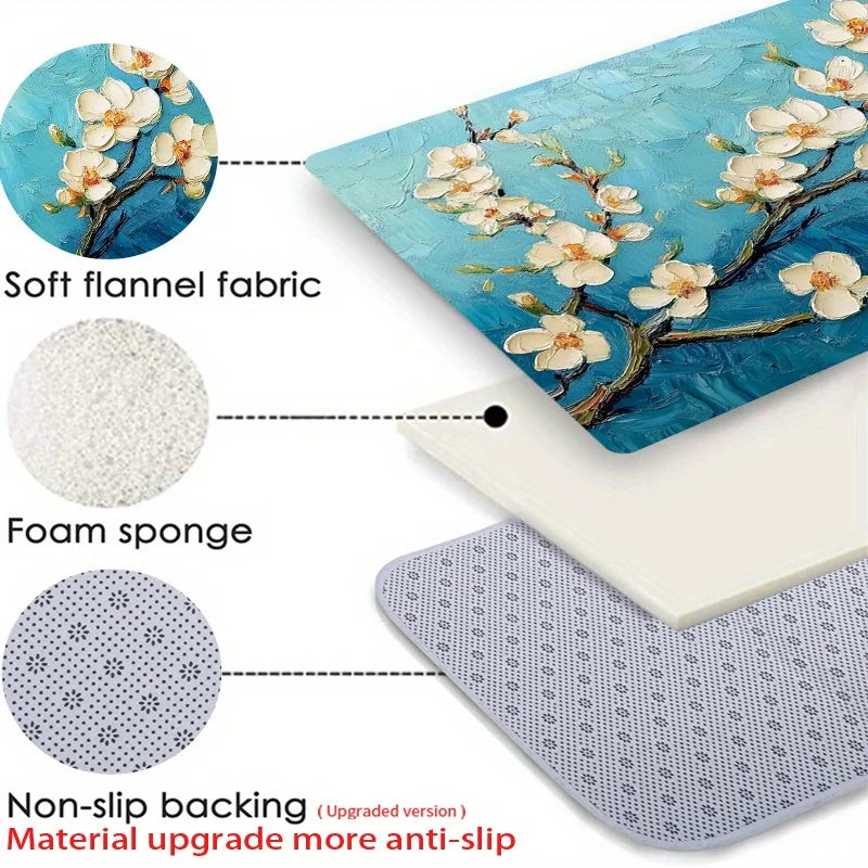 Navak Carpet 1 piece blue floral branch doormat, polyester fabric, machine washable, suitable for living room bedroom kitchen home decoration
