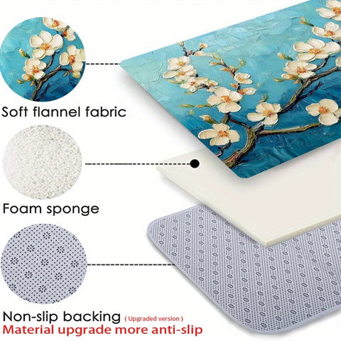 Navak Carpet 1 piece blue floral branch doormat, polyester fabric, machine washable, suitable for living room bedroom kitchen home decoration