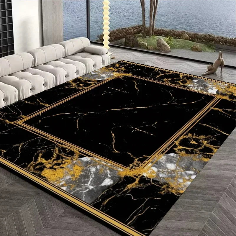 Navak Carpet European Style Large Carpet for Living Room Gold Luxury Decoration Bedroom Area Rug Washable Marble Non-slip Alfombra Tatami Mat