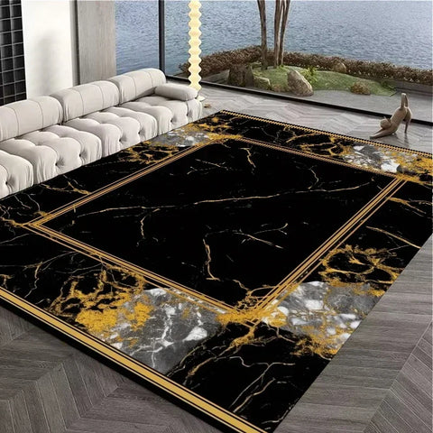 Navak Carpet European Style Large Carpet for Living Room Gold Luxury Decoration Bedroom Area Rug Washable Marble Non-slip Alfombra Tatami Mat