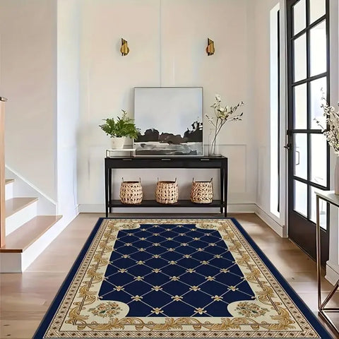 Navak Carpet Bohemian Blue Golden Floral Pattern Print Area Rug Anti Slip Machine Carpet Bedroom Living Room Bathroom Dormitories Floor Mat