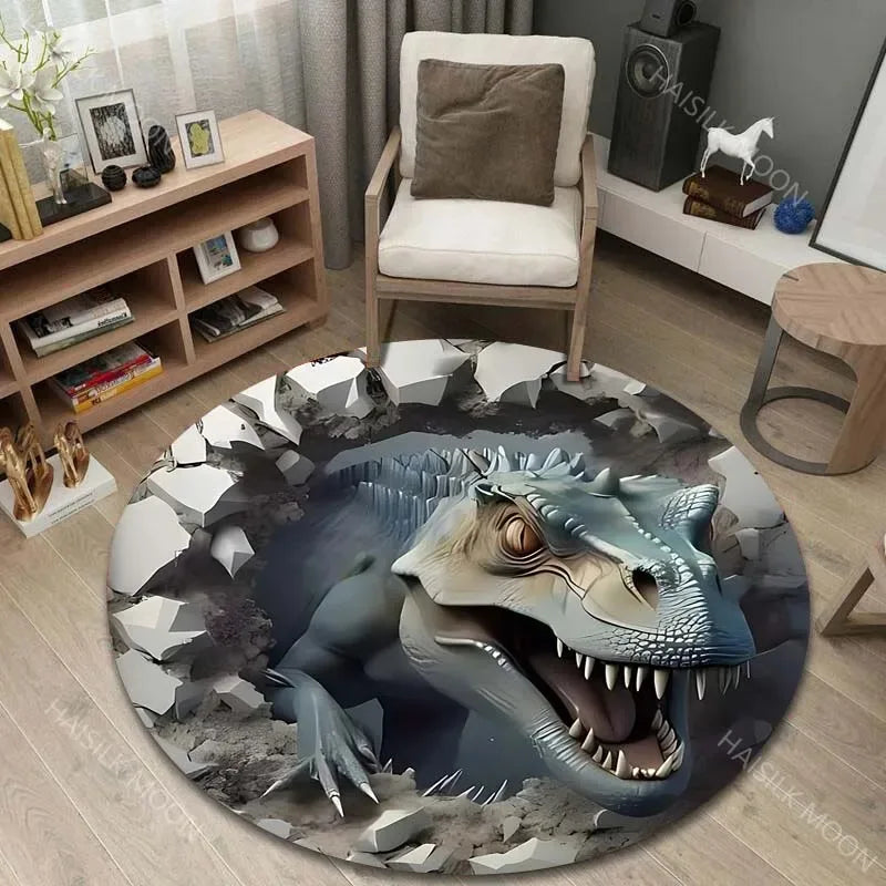 Navak Carpet 3D Dinosaur Print Round Rugs for Bedroom Area Floor Mats for Kids Room Bath Chair Mat Carpet Living Room Home Decor for Gifts