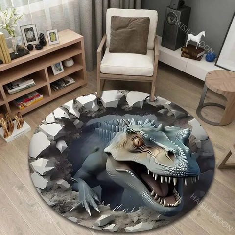 Navak Carpet 3D Dinosaur Print Round Rugs for Bedroom Area Floor Mats for Kids Room Bath Chair Mat Carpet Living Room Home Decor for Gifts