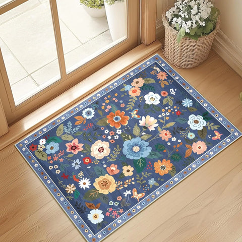 Navak Carpet Crystal velvet carpetFloral  Area Rug Machine Washable Soft Print Boho Carpet Non Slip Doormat Low Pile Flower Area Rugs for