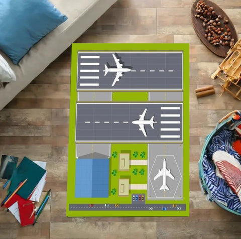 Navak Carpet Kids Play Area Rugs Airport Landing Strips Top View Aircraft and Airplane Arrival Carpet Kids' Bedroom Playroom Nursery 3D Decor