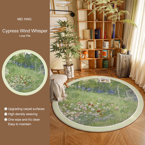 Navak Carpet Round Rug Living Room Carpet Soft Bedroom Bedside Floor Mat Plants Flowers French Retro Anti-slip Carpets Home Ddecoration Tapis