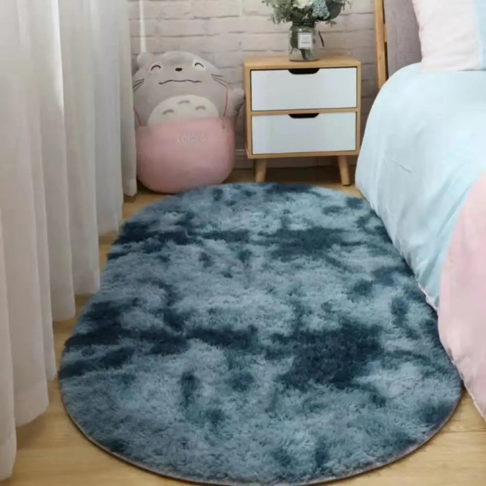 Navak Carpet Exclusive Picks Nordic ins thickened long hair tie-dyed silk hair carpet Modern simple oval bedroom bed rug, living room sofa rug