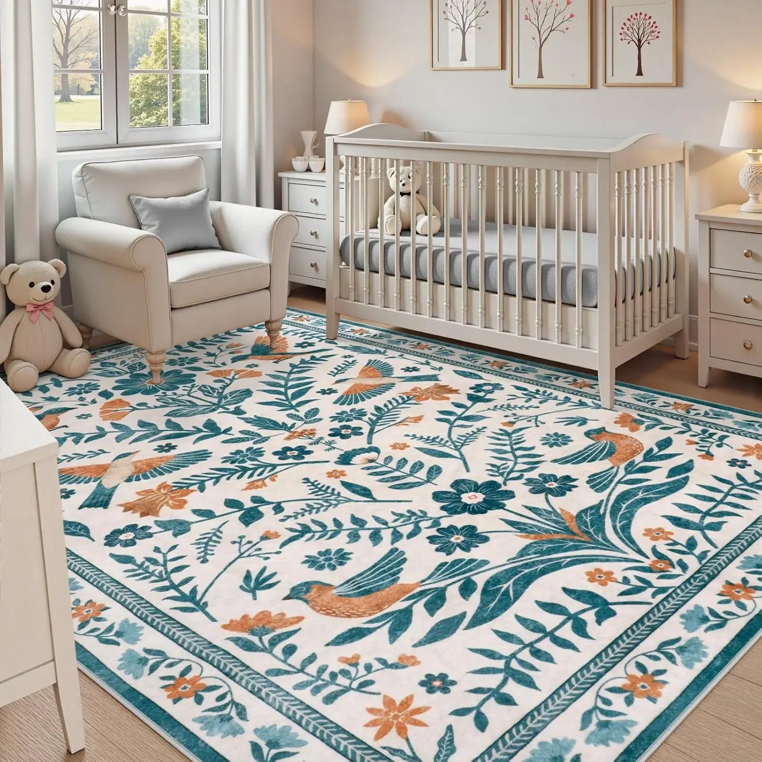 Navak Carpet Elegant Boho Purple Floral Bird-printed Carpet HOME Decor Living Room Sofa Rug Bedroom Bedside Soft Rug Kitchen Dining Floormat