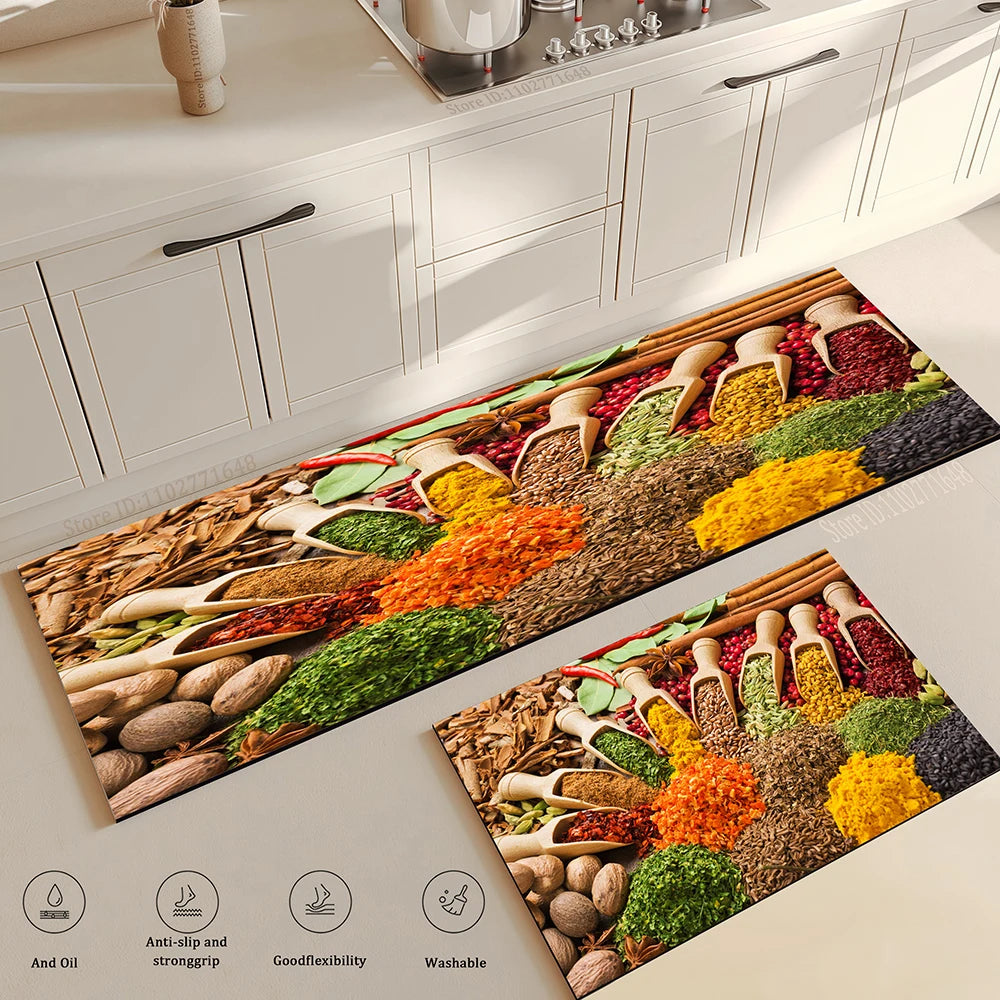 Navak Carpet Spices Kitchen Mat Home Entrance Doormat Living Room Bedroom Balcony Floor Decor Carpet Bathroom Hallway Door Anti-Slip Foot Rug