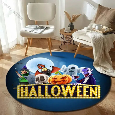 Navak Carpet Head Bat Castle Halloween Round Rugs Carpet Child Room Floor Mats Playroom Upholstery Living Room Bedroom Fashion Gaming Rug
