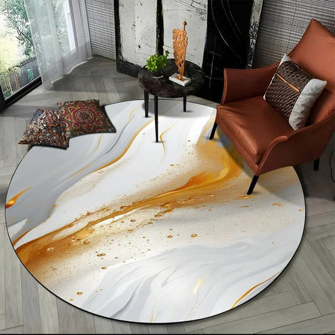 Navak Carpet Crystal Velvet 3D Luxury Marble Round Rug, Abstract Geometric Print Non-Slip Floor Mat for Living Room, Bedroom, Chair Decor