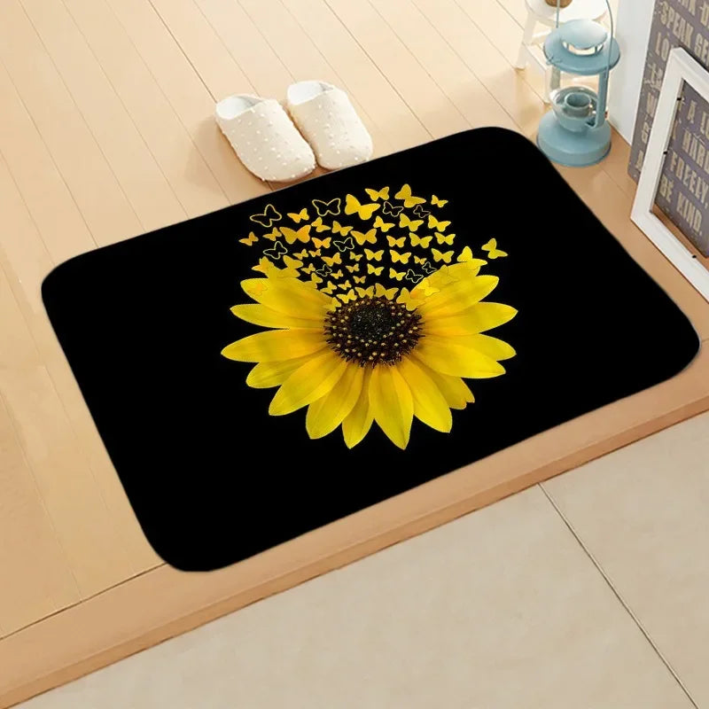 Navak Carpet Sunflower Entrance Welcome Door Mat Flowers Bedroom Bedside Decor Carpet Non-slip Bathroom Kitchen Foot Rugs for Indoor Home