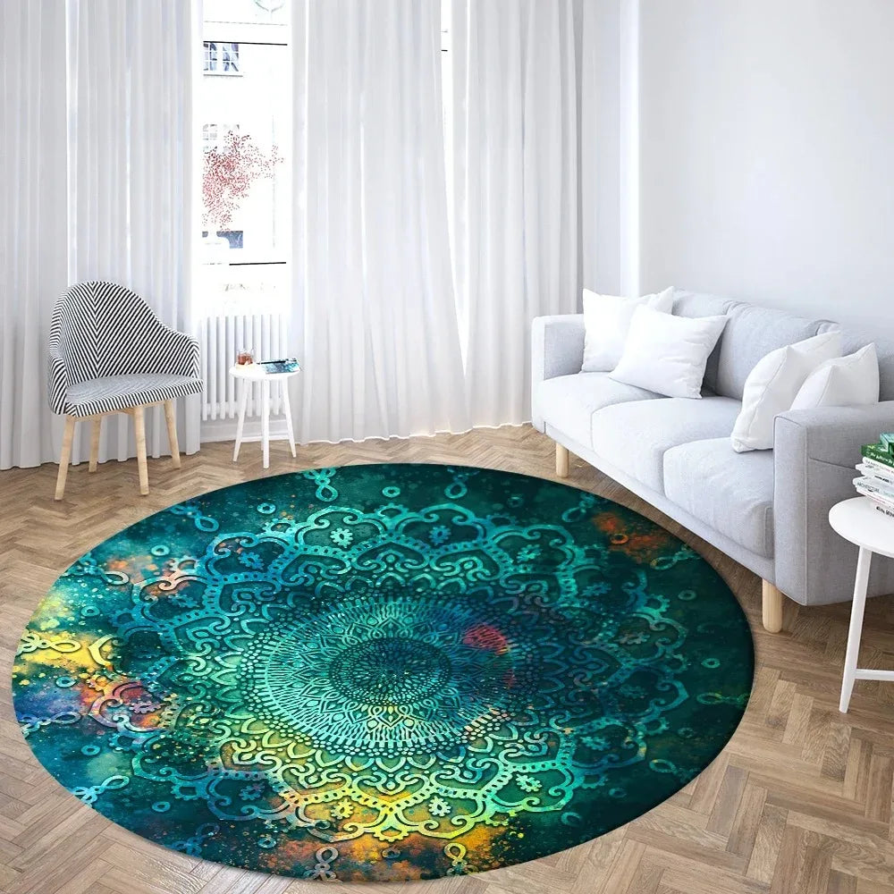 Navak Carpet Psychedelic Mandala Printed Round Carpet for Living Room Bedroom Mat Easy To Clean Festive Atmosphere Decorated Home Decor Rug