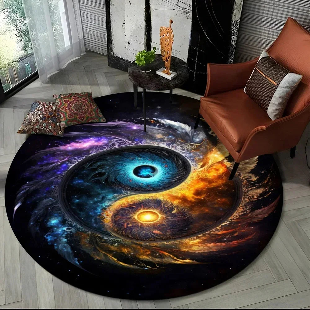 Navak Carpet Crystal Velvet Yin Yang Round Rug, 3D Tai Chi Print Non-Slip Floor Mat for Living Room, Bedroom, Home Decor, Circle Area Rug