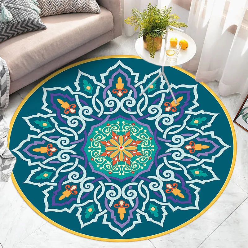 Navak Carpet American Retro Ethnic Style Circular Carpet Living Room Bedroom Mat Red Festive Atmosphere Decorated Home Rug Decoration