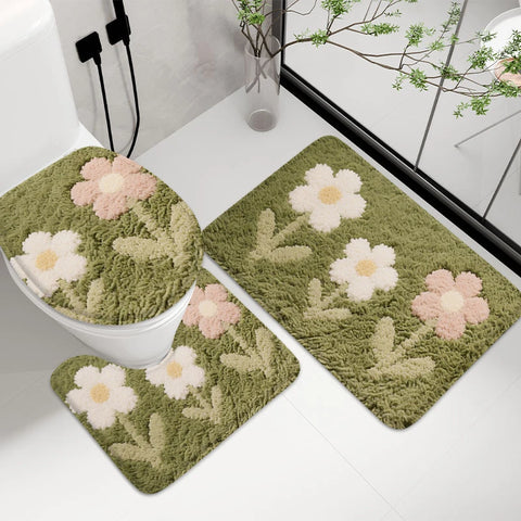 Navak Carpet 3pcs Cactus Printed Bathroom Mat 7MM Soft Floor Mat, Living Room Carpet, Balcony Non Slip Mat Machine Washable