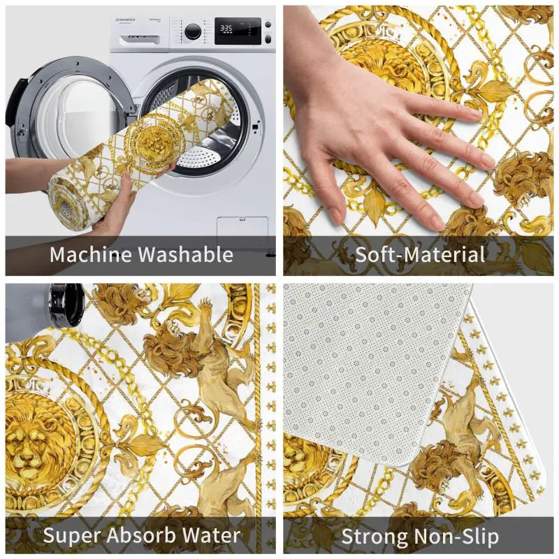 Navak Carpet Luxury Golden Lion European Floral Front Floor Door Entrance Mats Outdoor Bathroom Kitchen Doormat Living Room Carpet Rug
