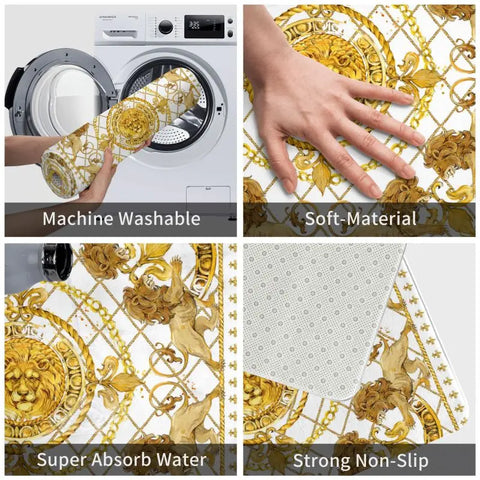 Navak Carpet Luxury Golden Lion European Floral Front Floor Door Entrance Mats Outdoor Bathroom Kitchen Doormat Living Room Carpet Rug