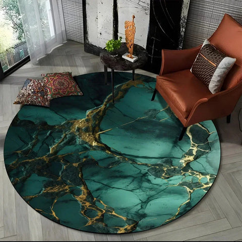 Navak Carpet Crystal Velvet 3D Luxury Marble Round Rug, Abstract Geometric Print Non-Slip Floor Mat for Living Room, Bedroom, Chair Decor
