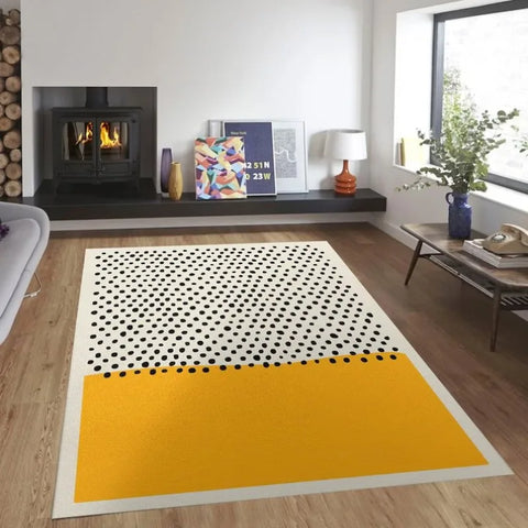Navak Carpet Bold Yellow Black Geometric Rug–Mid-Century Modern Living Room Decor | Scandinavian-Inspired Abstract Area Rug for Stylish Homes