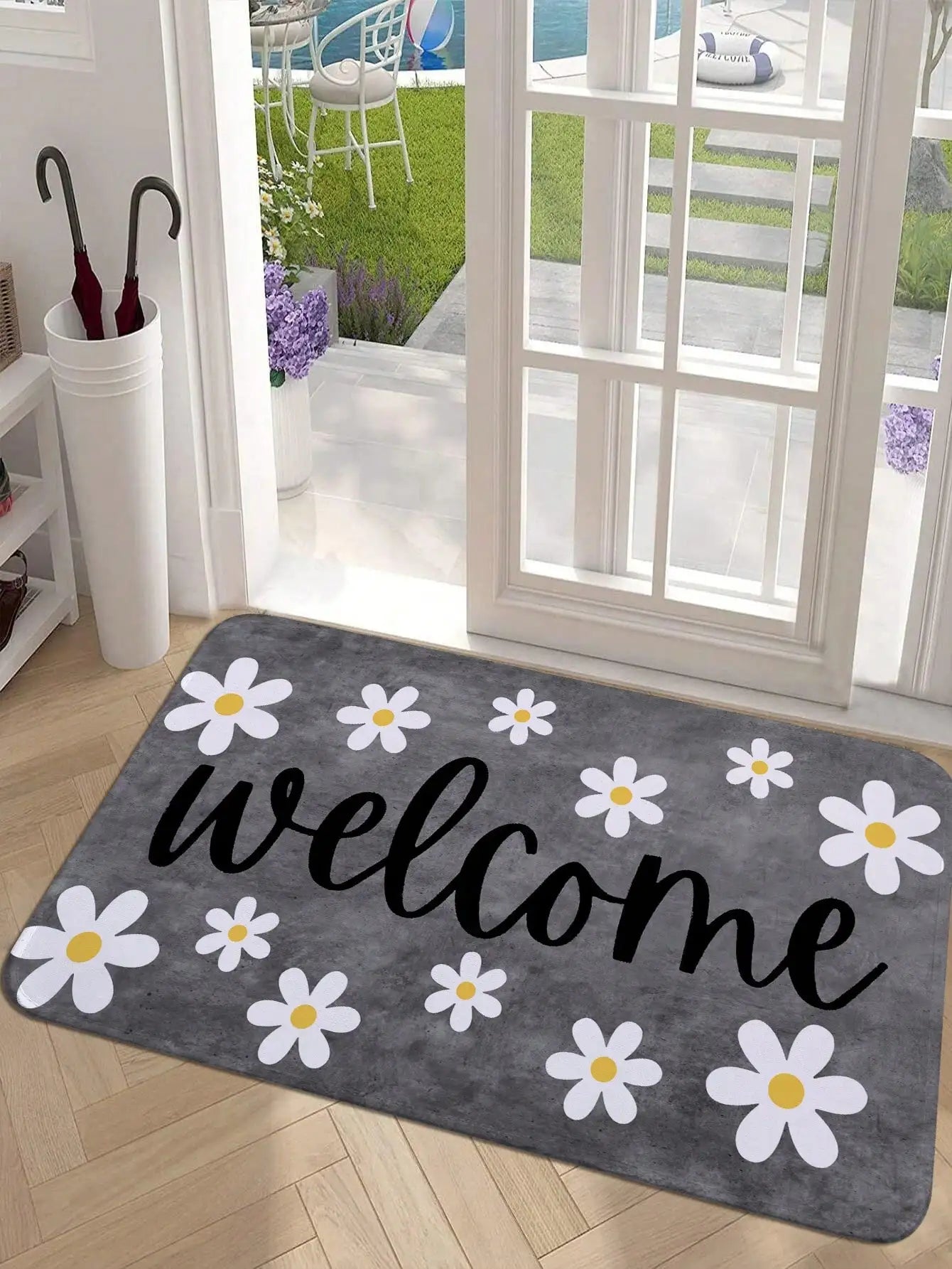 Navak Carpet Simple White Floral Printed Rug Non-slip Mat Indoor Kitchen Mats for Entrance for Living Room Kitchen Bedroom Farmhouse Carpet