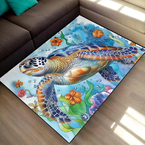 Navak Carpet Ocean Theme Sea Turtle Rug for Living Room and Kids Bedroom, Coastal Decor Carpet, Underwater Sea Life Animal Rug