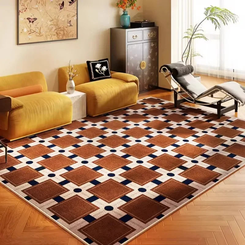 Navak Carpet Retro Luxury Rugs for Bedroom Thick Plush Bedside Rug Large Area Living Room Decoration Checkerboard Carpet Home Fluffy Soft Mat