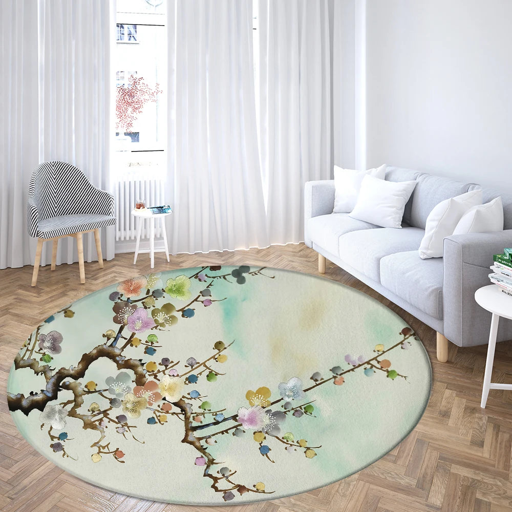 Navak Carpet Home Living Room Bedroom Bathroom Floor Mat Printing Decorative Carpet Flower and Bird  Round  Peony Rose