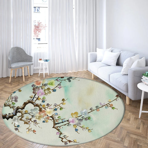 Navak Carpet Home Living Room Bedroom Bathroom Floor Mat Printing Decorative Carpet Flower and Bird  Round  Peony Rose