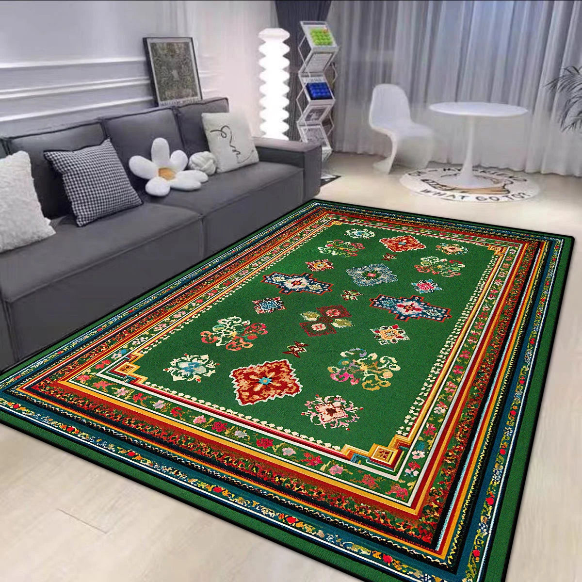Navak Carpet  Persian Style Big Size Green Carpet Living Room Non-slip Easy Cleaning Coffee Tables Mat Soft Foldable Dining Room Decor Rug