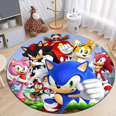 Navak Carpet Daily Picks Blue Hedgehog Creative Round Rug for Living Room Decor Bedroom Bedside Soft Carpet Sofa Mat Gaming Room Swivel Chair Mat